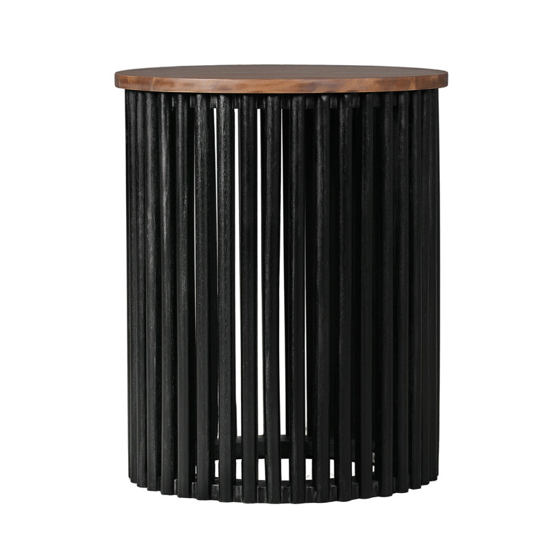 Acacia Solid Wood Side Table,Natural & Black Color