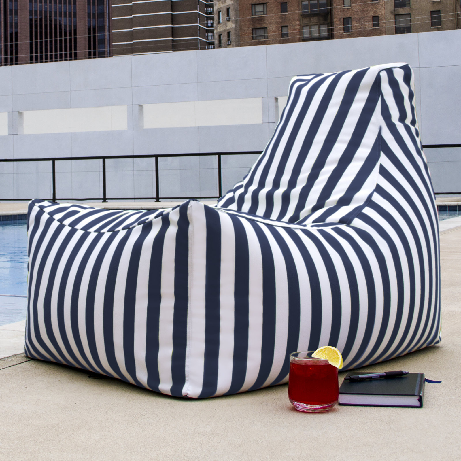 Juniper Outdoor Bean Bag Chair, Navy Striped Acrylic
