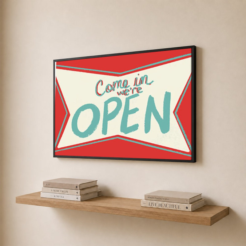 «Retro Open Sign» par Jen Bucheli - Impression sur toile