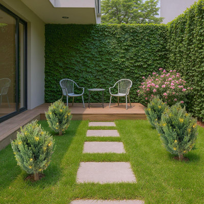30" Artificial Cypress Topiary Trees with light Set of 2 with Ground Spikes, UV Resistant Faux Evergreen Shrubs for Indoor Outdoor Garden Decor