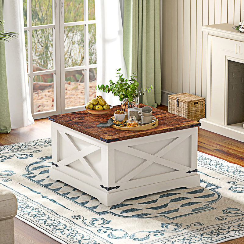 Table basse à plateau relevable avec compartiments cachés