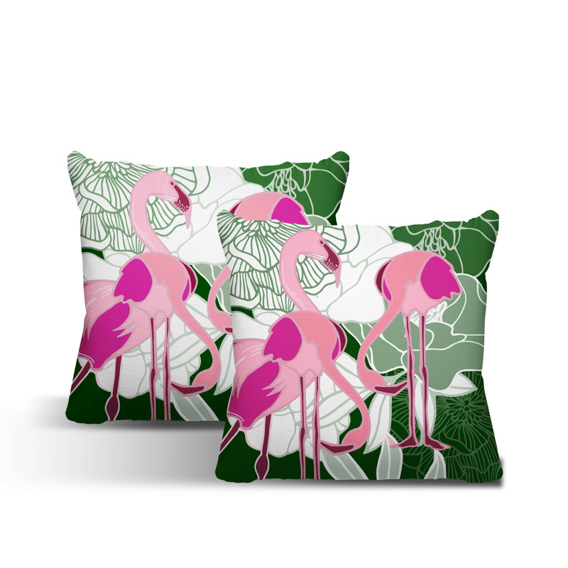 Outdoor Reversible Throw Pillow, 15W" x 15H", Green/Pink