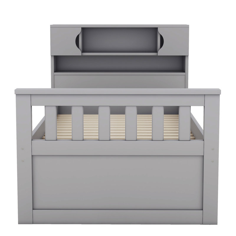 Base de lit plateforme Captain avec bibliothèques et tablettes de rangement, Gris