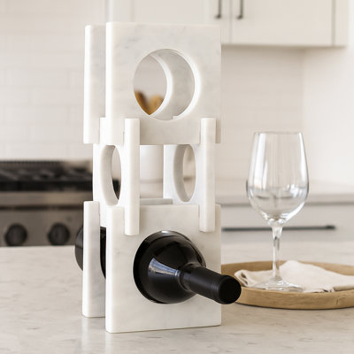 Modern Marble Wine Holder for Home Decor - Decorative Wine Bottle Rack Storage for Bar Cart, Dining Room, or Kitchen Counter Decor - 16", White by Ebern Designs
