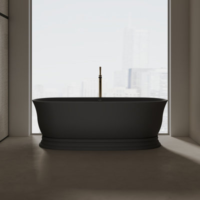 Baignoire de trempage autoportante noire matte 71 po x 31 po avec trop-plein et bonde escamotable pour salle de bain MonBlari