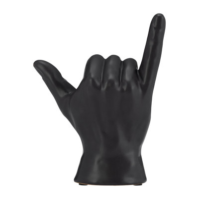 Crislyn Decorative Stoneware Ceramic Hand Sculpture with Shaka Gesture Silhouette Contemporary Abstract Accent Art Figurine Modern Handcrafted Display Object