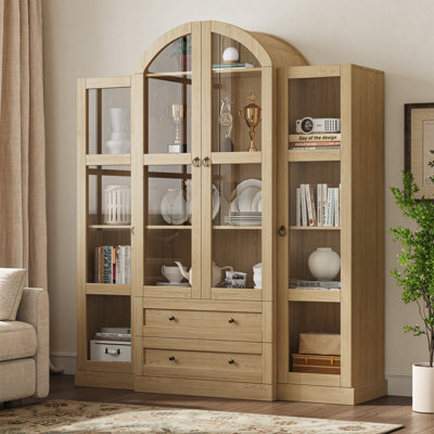 72.4" Tall Arched Storage Cabinet With Glass Doors And Adjustable Shelves by Lark Manor
