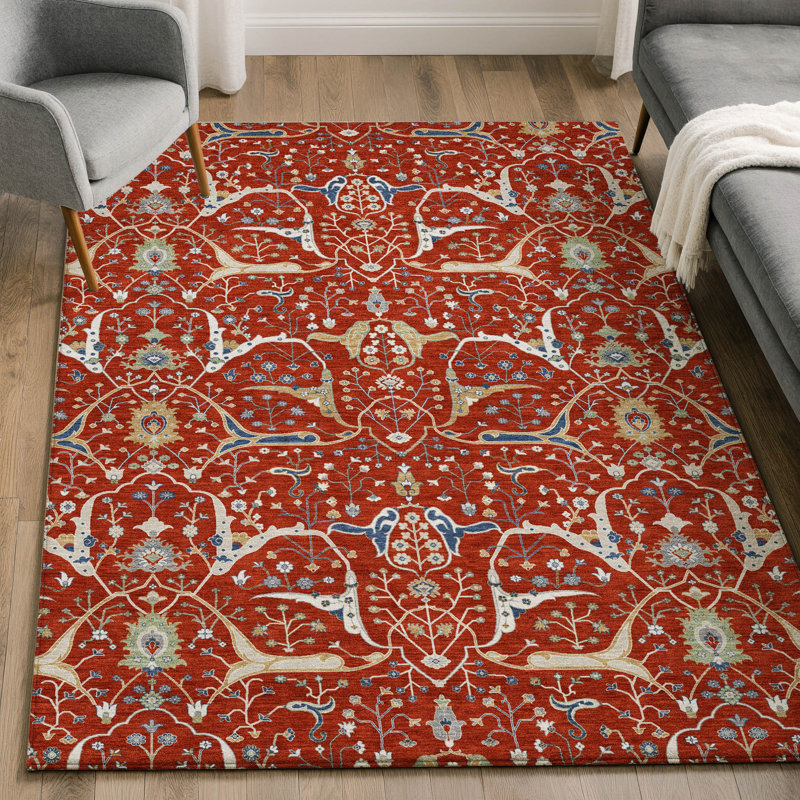 Premium Machine Washable Mayfield AMF2250 Global Rug, 3' x 5', Red