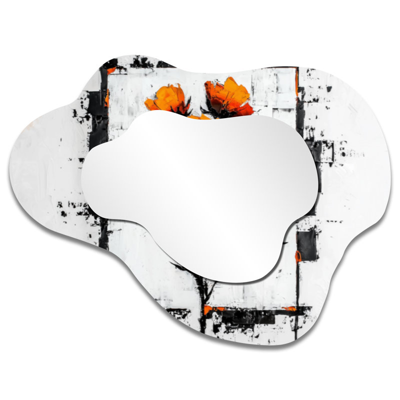 Miroir mural abstrait abstrait - fleur de coquelicots géométriques minimalistes, imprimé sur métal, 27" x 35"