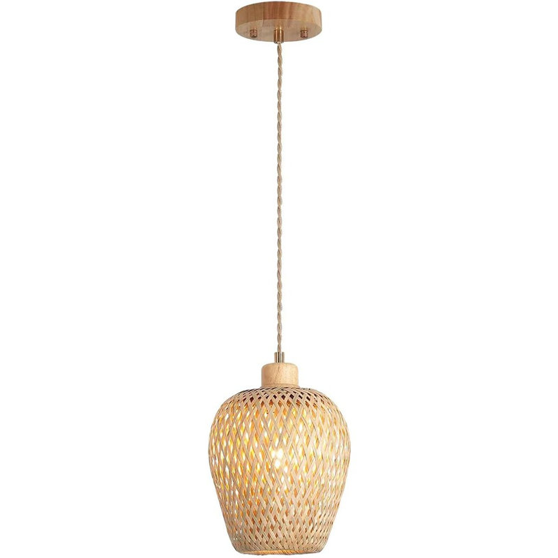 Luminaire suspendu en bambou à une lumière ajustable en forme de panier de style bohème à une main pour îlot de cuisine Farmhouse Home