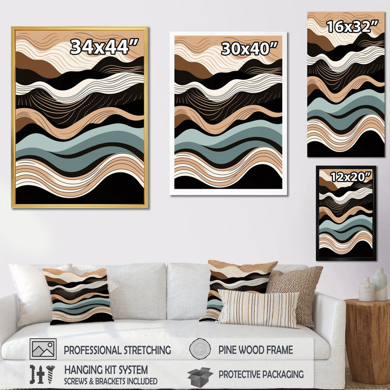 «Teal Black Line Art Elegance I», reproduction d'art sur toile, H 32 po x l 24 po x P 1 po, Cadre flottant doré
