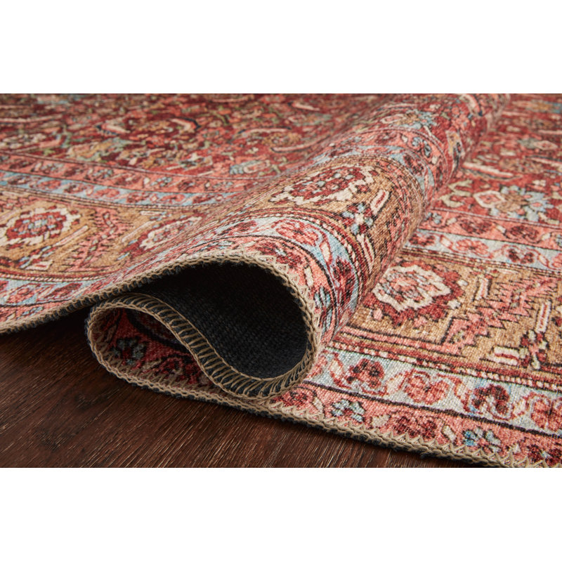 Tapis oriental rouge et bleu Torvi, Tapis de couloir 2 pi 6 po x 7 pi 6 po