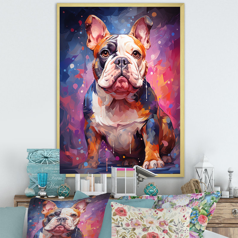 Bulldog Boldness III sur toile, Cadre doré simple, H 40 po x l 30 po x P 1,5 po
