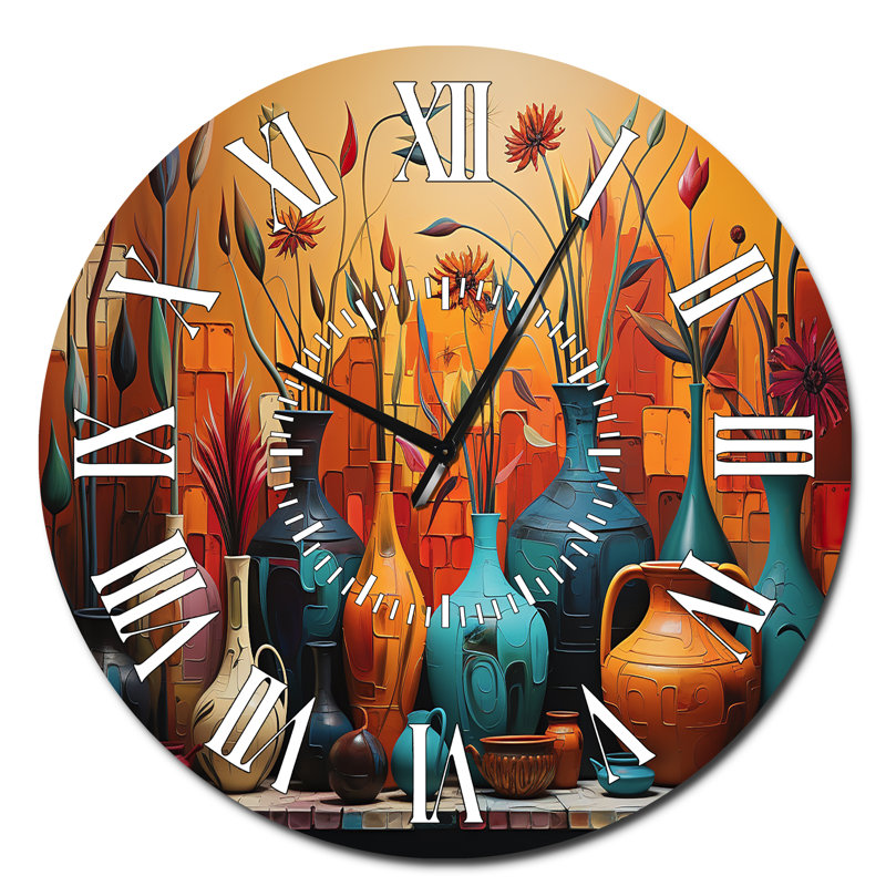 Horloge murale orange Boho Pottery Expressions I - Boho Pottery, Surdimensionné