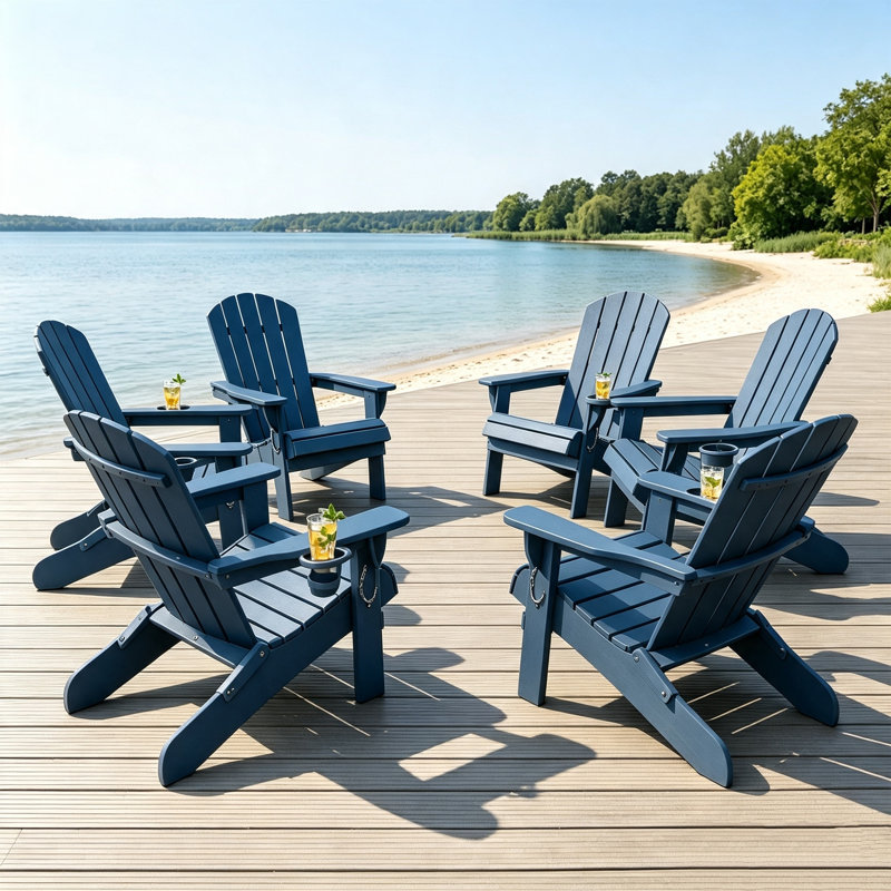 Ensemble de 6 chaises Adirondack en PEHD bleu avec porte-gobelet et téléphone (ensemble de 6), Bleu