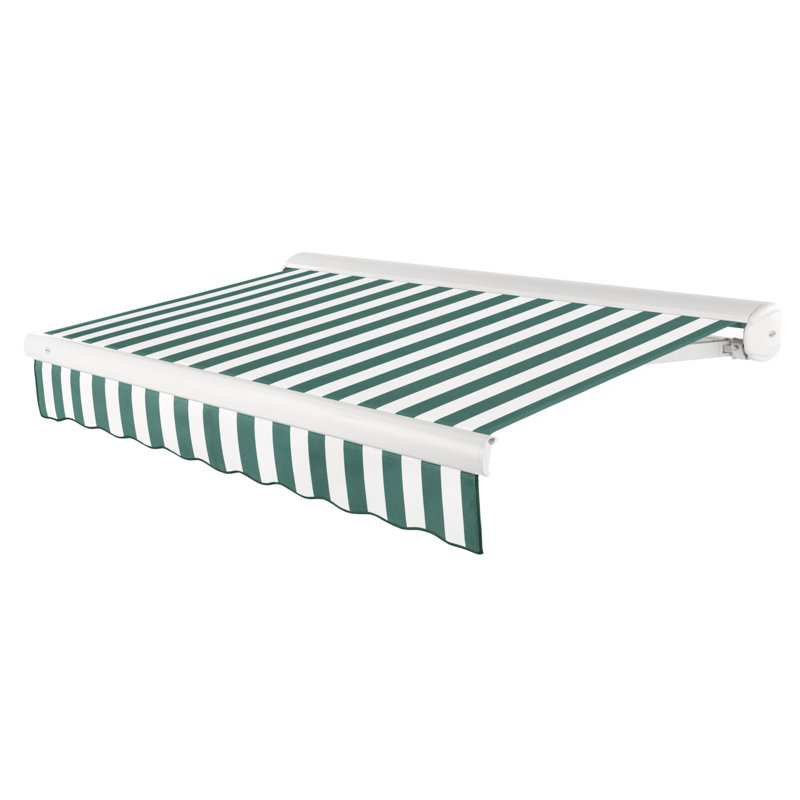Store banne motorisé rétractable Awntech Key West, côté gauche, 4,88 m x 3,05 m, rayures vertes et blanches, Côté gauche