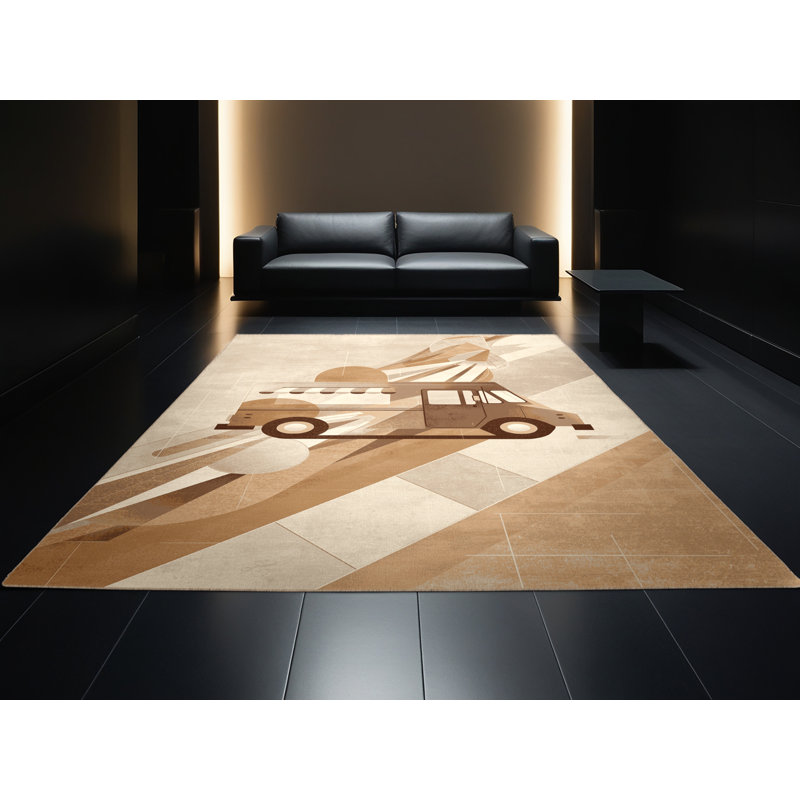 Tapis à motif de camion à crème glacée moderne lavable à la machine, 3 X 5