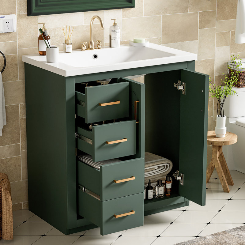 Meuble-lavabo simple 30 po avec comptoir en céramique, Vert, Doré
