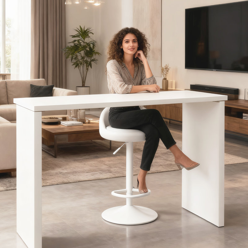 Swivel Upholstered Faux Leather Bar Stool with Steel Frame, White