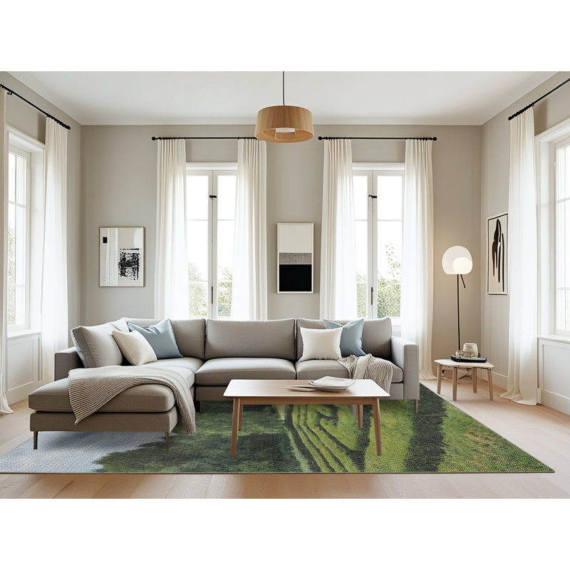 Tapis vert/bleu tissé à la machine, Rectangle 8 pi x 12 pi