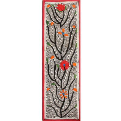 Fleurs | Peinture Madhubani | Couleurs naturelles sur papier fait à la main