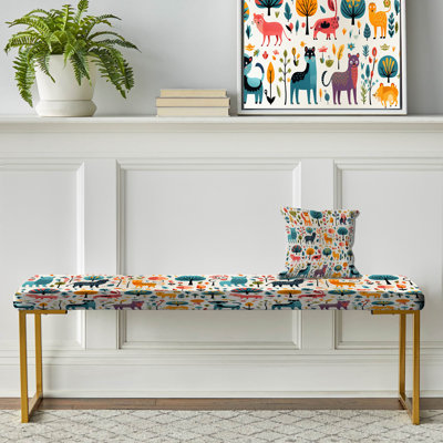 Minimal Multicolor Zoo Children Animals - Animal Print Upholstered Gold Bench