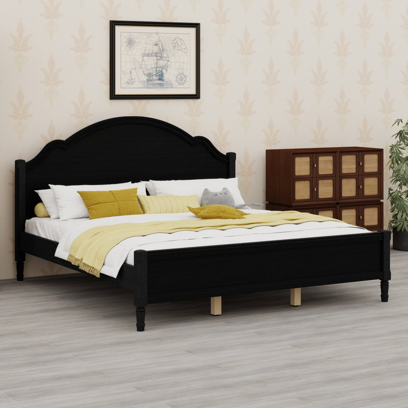 Lit plateforme bas, tête de lit et pied de lit inclus, Black