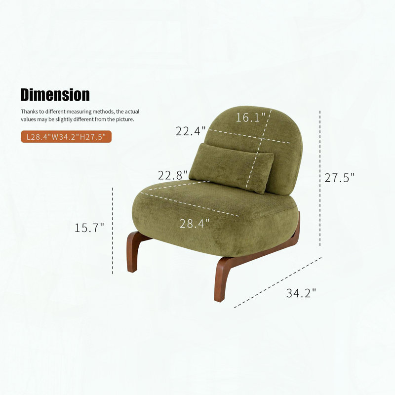 Mignon fauteuil d'appoint sans accoudoirs - velours vert - pieds en bois massif, Vert