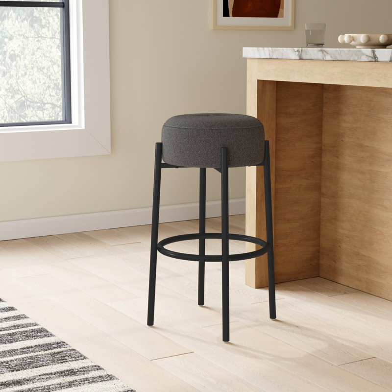 Colombe Upholstered Stool with Metal Frame, Bar Stool (30" Seat Height), Boucle-Charcoal
