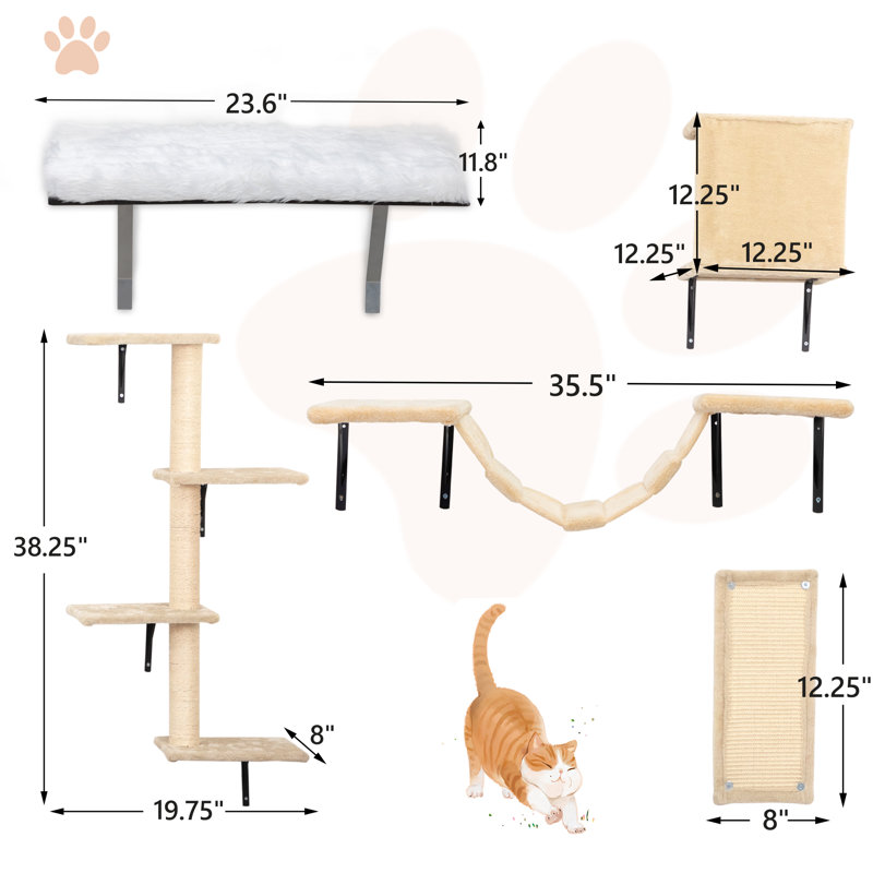 Dyneshia 6 Pcs Wall Mounted Cat Tree Shelf Set