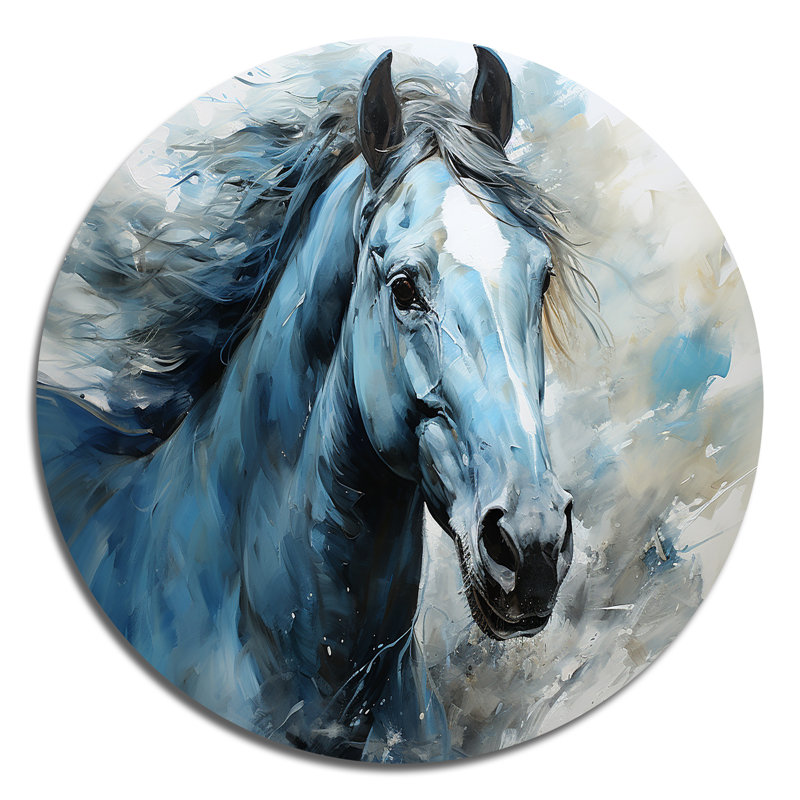 «Blue Horse Vibrant Blue Equine I», art rond en métal, H 23 po x l 23 po