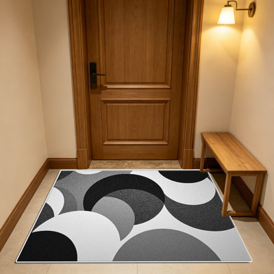 Tapis circulaire noir et gris de 1 pièce, élégant tapis décoratif polyvalent, facile à nettoyer et à entretenir, pièce de mobilier idéale pour la chambre à coucher, le salon, le couloir, le vestibule, le dortoir et le bureau afin de rafraîchir l'ambiance intérieure de votre maison