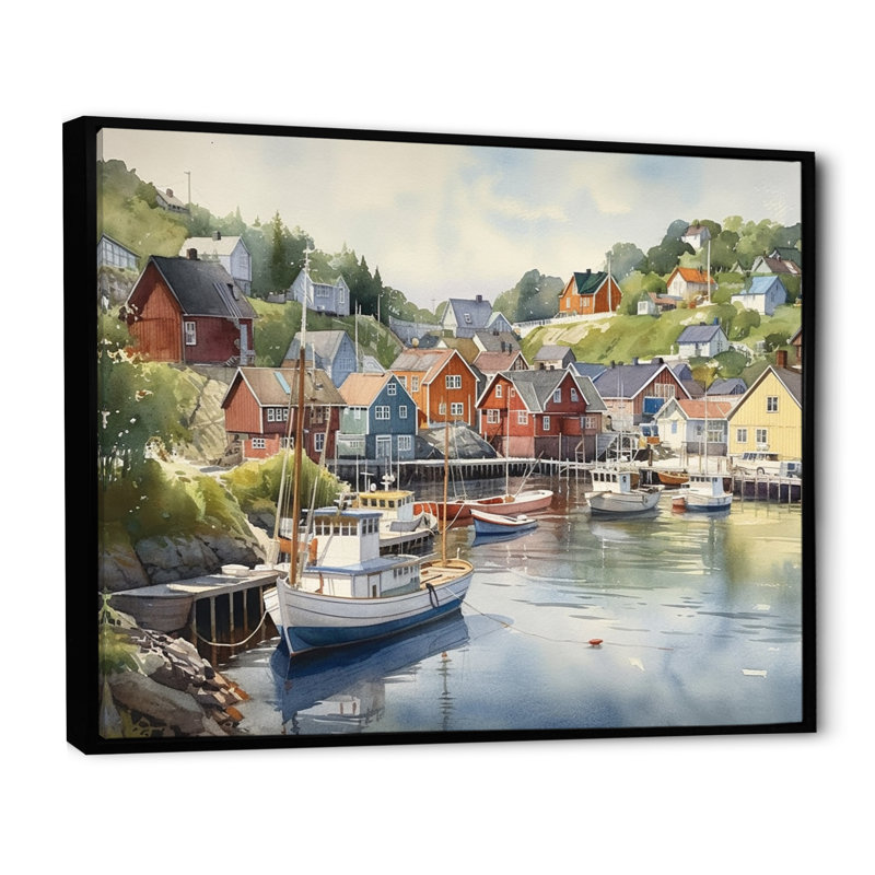 Petite ville portuaire de la Norvège III - Impression sur toile encadrée, H 12 po x l 20 po x P 1 po