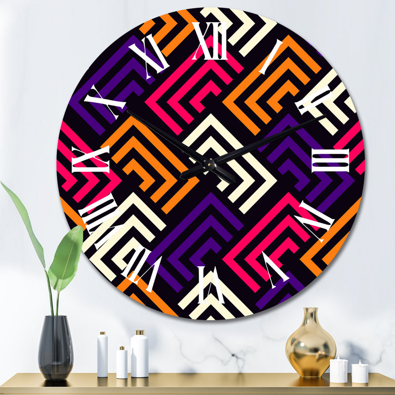 Horloge murale orange à motif rectangulaire blanc et mauve, Très petit