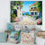 Maisons blanches avec des fleurs en fleurs près de la mer - Peinture sur toile-60162629-60162631