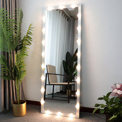 Miroir sur pied lumineux 160 x 61 cm : aluminium argenté, 3 couleurs et intensités, pour chambre, salon. Modes d'éclairage, commandes tactiles, cadre, idéal pour la salle de bain.