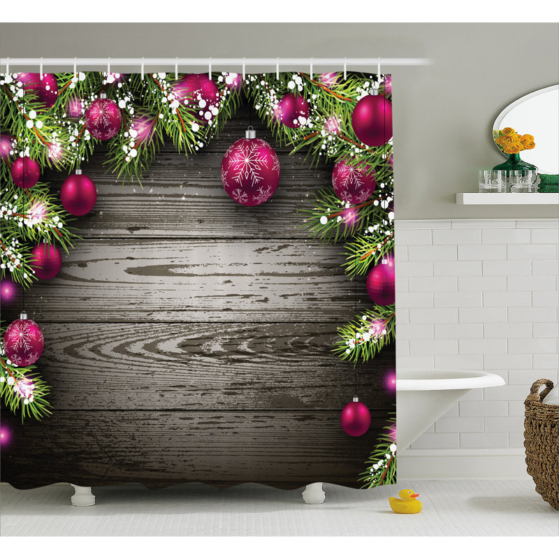 Rideau de douche avec branches et crochets christmas rustique, H 75 po x l 69 po