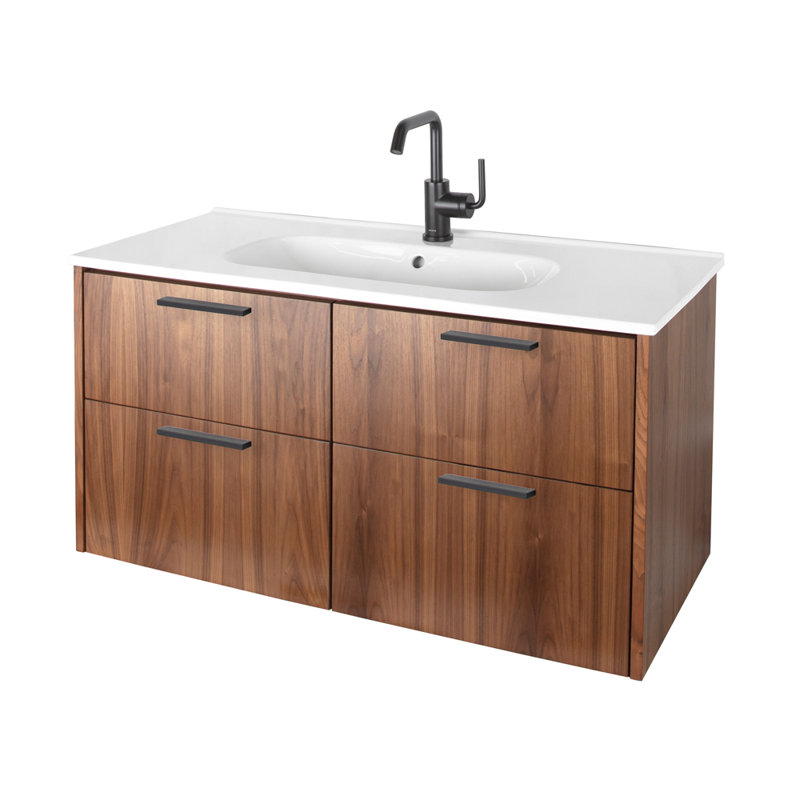Aquatre 40'' W Single Vanity, Matte Black, Natural Walnut