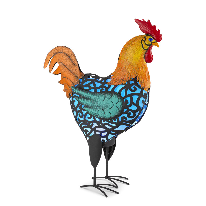 Charmante statue de jardin coq solaire en métal bleu 20 po