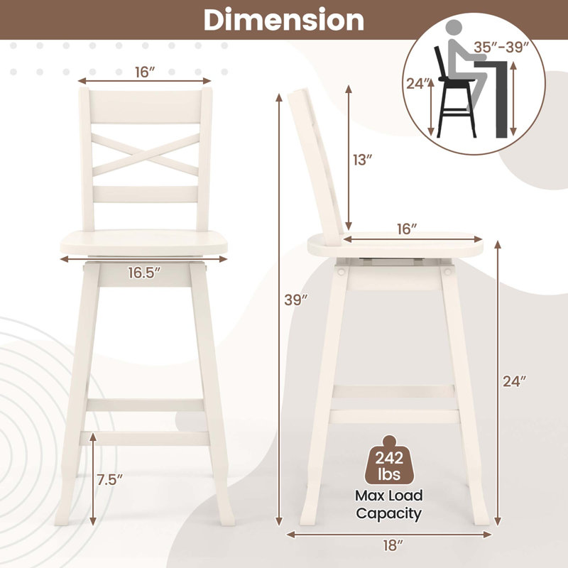Deshanay Swivel Solid Wood Counter Stool, White