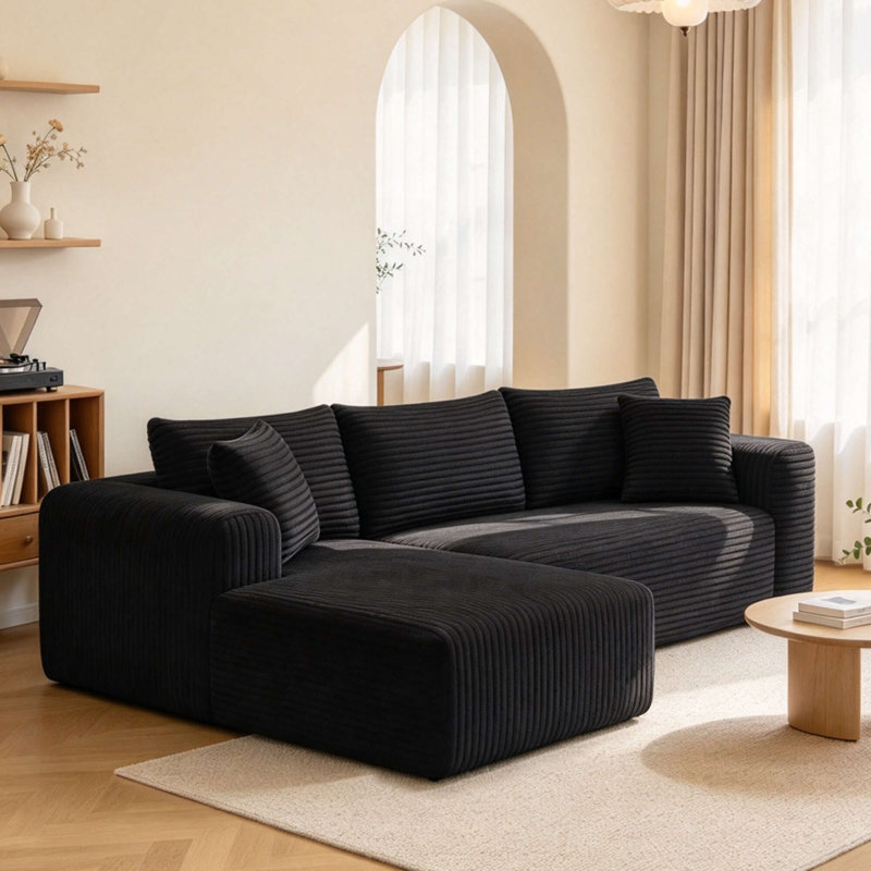Canapé en L 96 po moderne, canapé modulaire rembourré avec coussin, canapé-lit à combinaison libre pour le salon, canapé à compression dans une boîte et sans assemblage requis