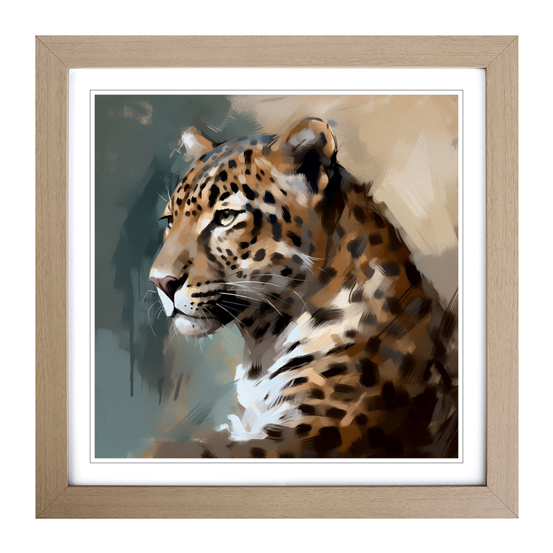 Leopard Gestural Art No.5 - Single Picture Frame Print on Wood, Oak