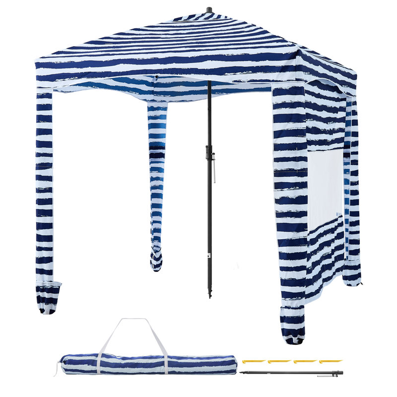 Beach Cabana, 6 x 6 ft Beach Canopy with Side Wall, UPF 50+ Protection Easy Setup Cabana Tent with Sand Pockets, Portable Shade Sun Shelter Umbrella for Whole Family & Friends, Stripes