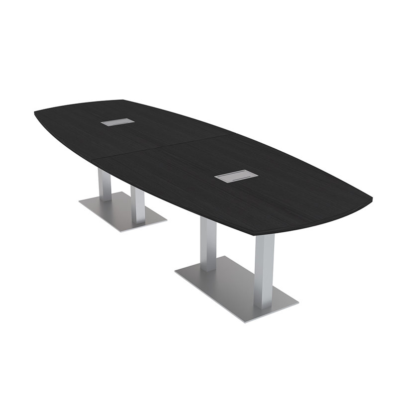 Table de réunion Arc-Boat avec base en métal double 2 modules de puissance et de données, L 96 po x l 48 po, Cyprès noir