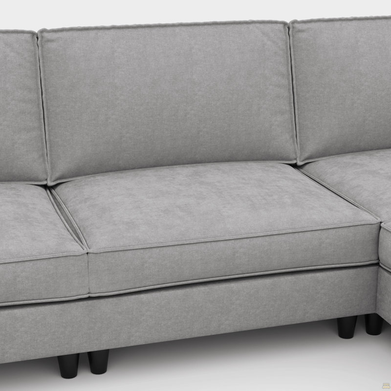 141.5''  Large Size 6 Seater Sofa Couch, U-Shaped Sofas With Movable Ottoman, Arm With Pockets