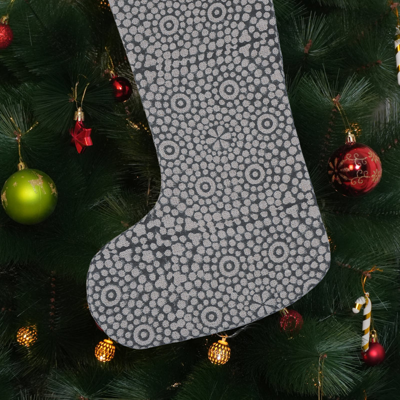 Chaussette de Noël bandhani en lin fabriquée à la main pour les Fêtes, H 17 po x l 9,5 po x P 6,5 po