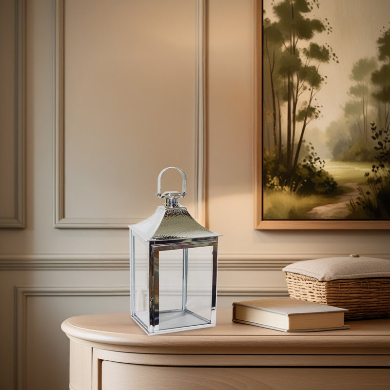 20'' Metal Floor Lantern with Glass Panels for Indoor Outdoor Lighting, Modern Nautical Christmas Home Decor