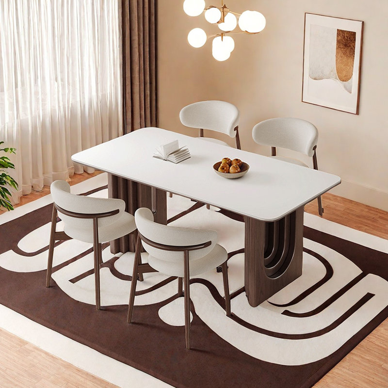 Modern  Ash Wood Rock Plate Dining Table Chair Set 4 - Person Double Pedestal Base Dining Set, 29.5"H x 62.9"L x 31.4"W