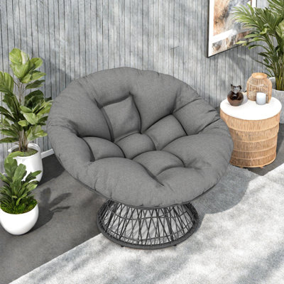Fauteuil ergonomique en osier avec coussin en tissu à densité de nuage épais, housse à 3 résistances, structure en fer de grande capacité, pivotant à 360 degrés pour la lecture, le salon, la chambre à coucher, le salon