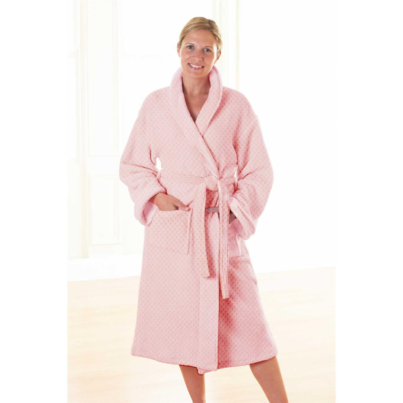 Above Knee Bathrobe with Pockets, L, Pink
